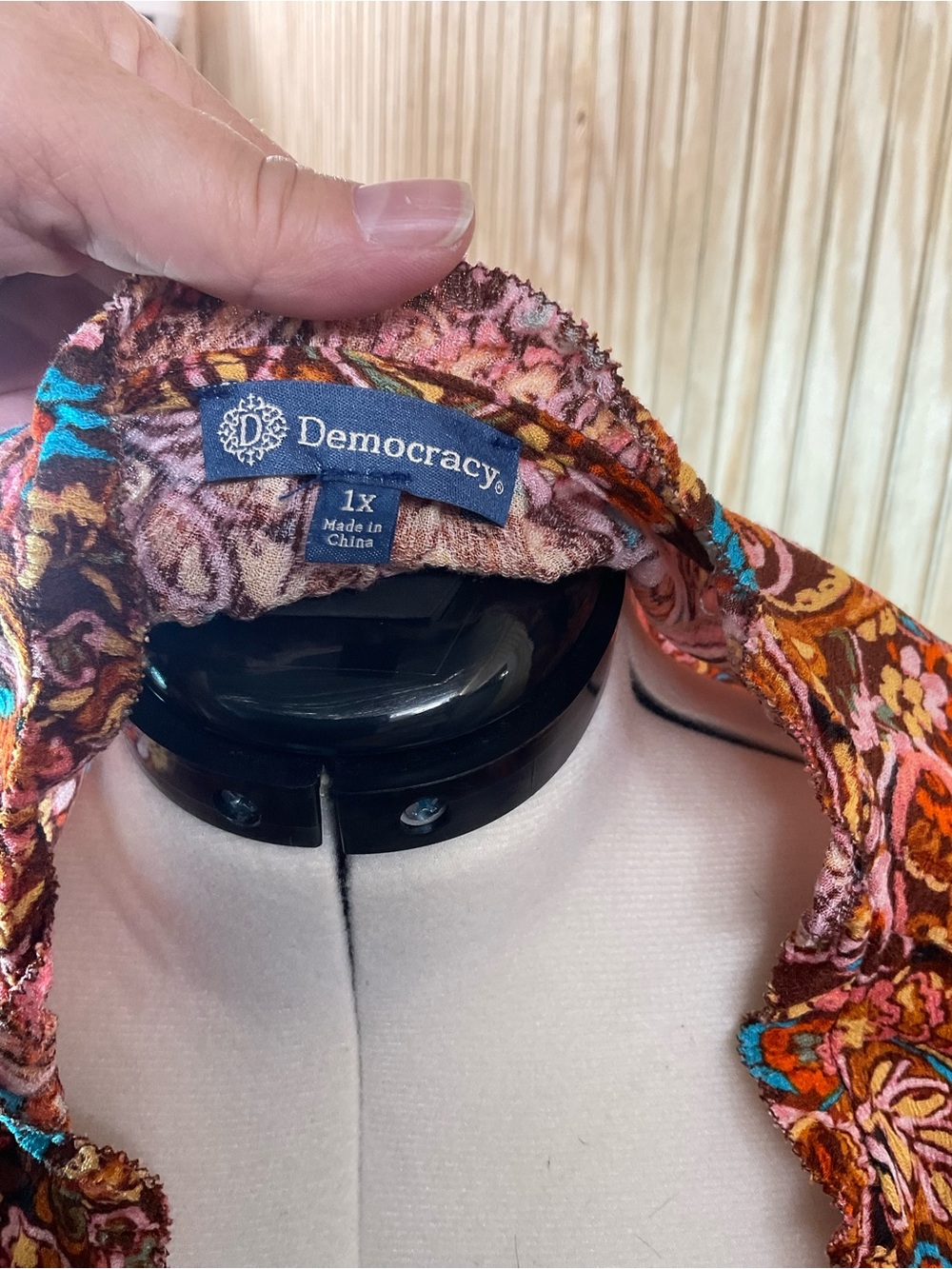 Democracy Paisley V-Neck Blouse in Brown, Pink and Teal - Picture 3 of 5